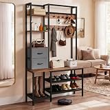 YITAHOME Porte-manteau industriel avec étagère à chaussures - Meuble de vestiaire sur pied avec 2 étagères - 9