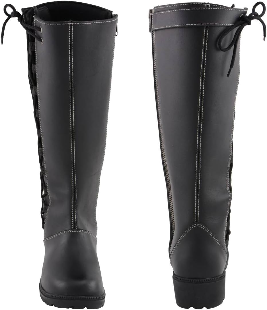 Milwaukee Leather MBL9370 Women's Black 17-Inch Lace Side Leather Boots with Contrast White Stitching - 10