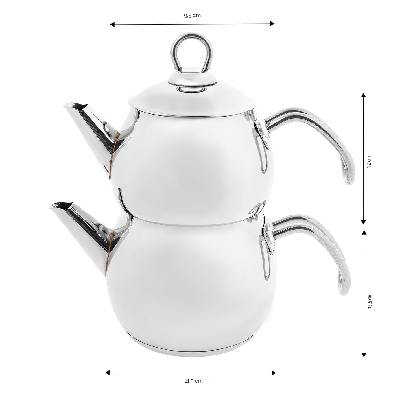 Karaca Adelya Caydanlik - Mini teiera turca in metallo da 0,65 l + coperchio e abbeveratoio da 1,1 l in acciaio inox, lavabile in lavastoviglie