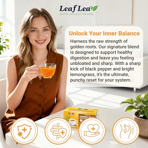 Image of LeafLea Turmeric Ginger Black Pepper Tea Bags, 40 Count, Caffeine-Free