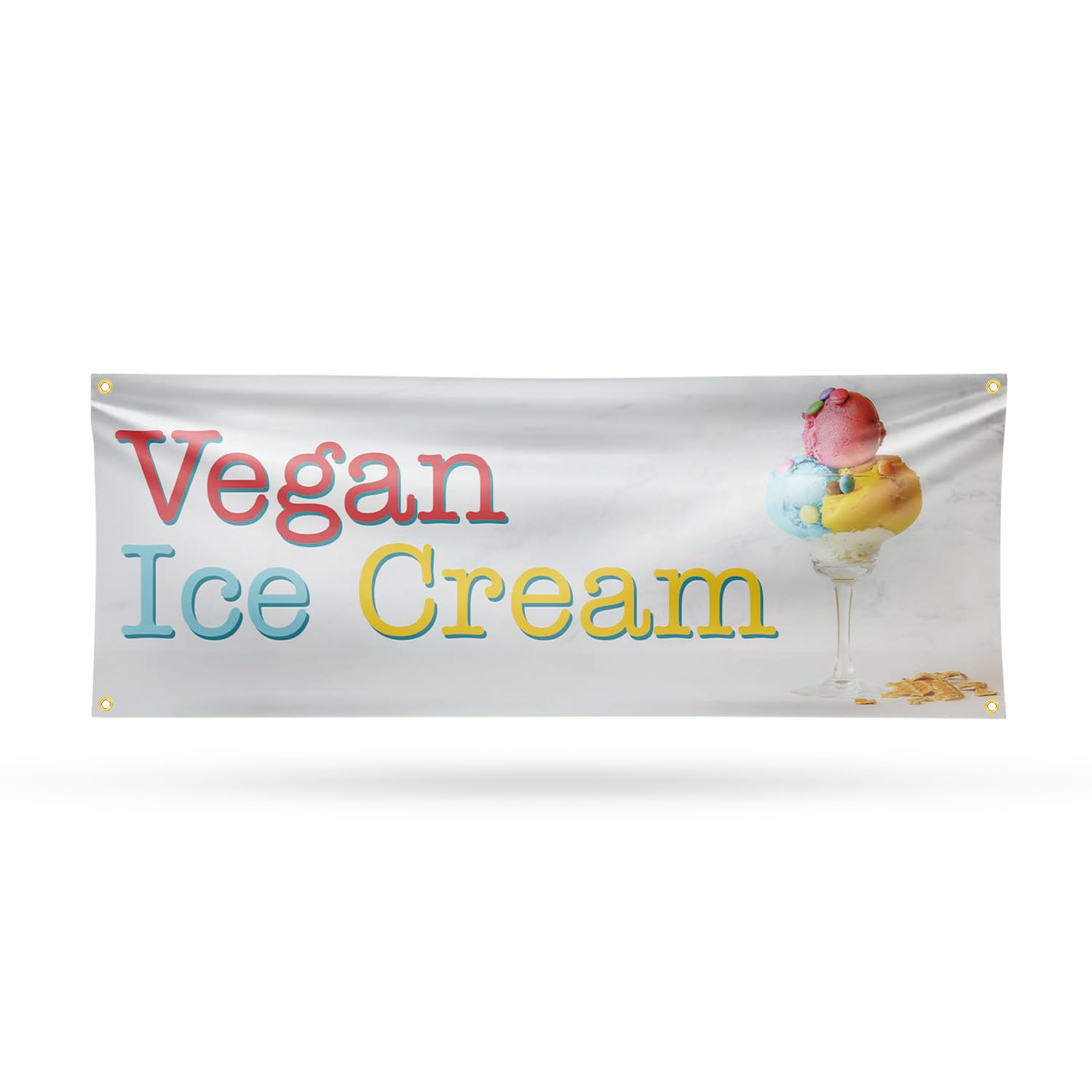 Vegan Ice Cream Banner Sign 18 Inch x 48 Inch | 13 oz Vinyl with Metal Grommets | Heavy-Duty Single-Sided Outdoor Durable Printed High-Quality Weatherproof | Made in the USA