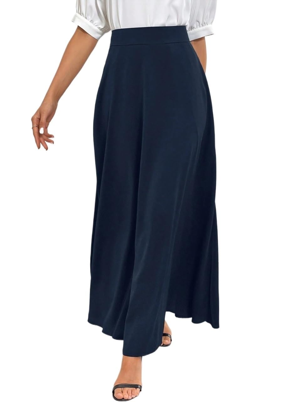 Womens Flowy Trendy Skirt Solid Color High Waist Skirt