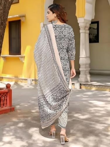 Image of Tee Projekt Women's Cotton Blend V Neck Kurta Pant with Dupatta Set ll Casual Wear Women