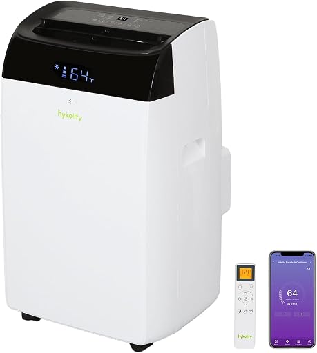 Hykolity WiFi Enabled Portable Air Conditioners 14,000 BTU, Cools Rooms Up To 700 Sq.Ft, 42dB Dual Motor 5 in 1 Quiet Smart AC Unit with Cool, Fan, Dehumidifier, 24H Timer & Sleep Mode
