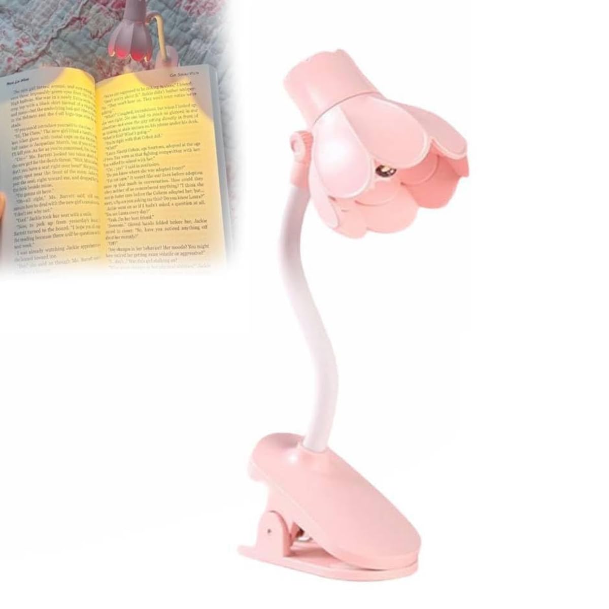Cute Pastel Flower Shaped Reading Lamp - Portable Adjustable Eye Protection Lamp, Perfect for Bedtime Reading and Home Decor (Pink)