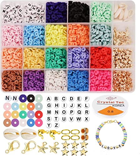 Kongming - Cuenta espaciadora de arcilla polimérica redonda y plana con kit de dijes colgantes y cuerdas para hacer joyas de bricolaje, collar de pulseras (cuentas de 6 mm y 18 colores) Cover