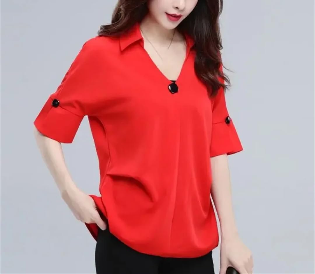Camicia da donna estiva a maniche corte casual allentata in chiffon