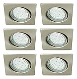 Trango 6 conjunto Focos empotrables LED, luminarias empotradas, incluidas bombillas LED focos de techo, empotrados, techos, focos de techo, focos, color - Opcional: aluminio - cromo - aspecto de acero inoxidable - blanco
