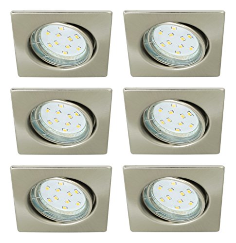 Trango 6 ensemble LED encastré En nickel mat carré TG6729-062SB avec 6 x 3 watts illuminant LED 3000W blanc chaud, éclairage encastré, projecteurs de plafond, spots encastrés, plafonnier