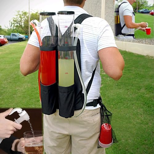RUJYSLTO Dual Tank Backpack Drink Dispenser,Portable Dual Barrel Beverage Liquid Liquor Beer Backpack Dispenser and 2 Outlets,3+3 Liter,for Bar Party Nightclub Club Outdoor Entertainment,Clear,1pcs