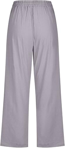 Miniatura 4 de SMIDOW Pantalones capri para mujer, estilo casual 2025, con cordón elástico, cintura alta, pantalones de lino rectos, pierna ancha, pantalones