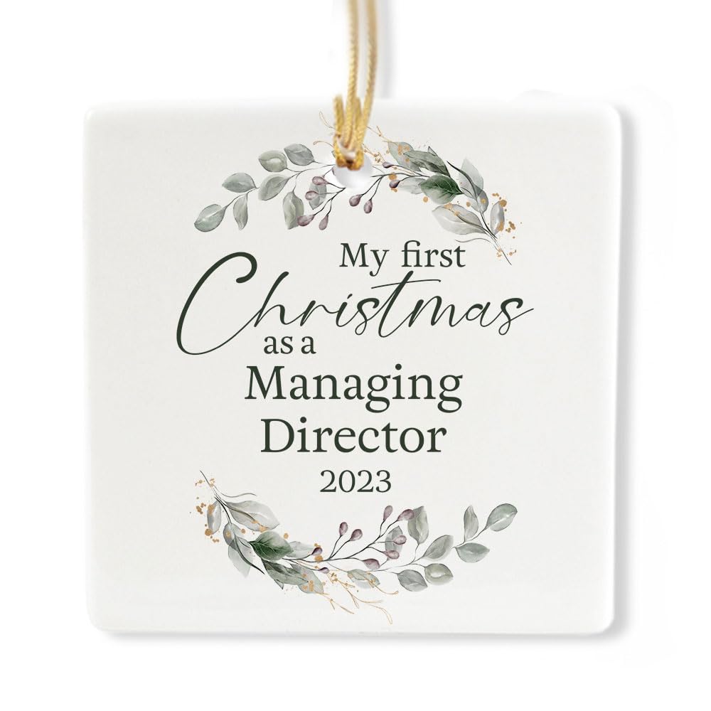 My First Christmas As A Managing Director 2023 Square Shape for Christmas Tree, Gifts for Him Her Men Women, New Year Him Her Men Women Friend Thank You, 3x3 Inches, Ceramic