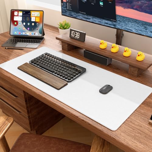 Image of Auhoahsil Felt Desk Mat, Minimalist Large Mouse Pad XL 31.5 x 11.8 in, Desk Matt for Desktop, Keyboard, Laptop, Computer, Office, Work from Home, Gaming, White
