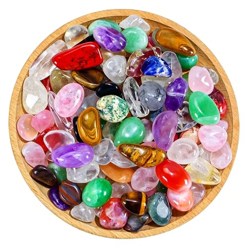 80PCS Natural Bulk Assorted 0.5-0.6 (0.6 lb) Tumbled Polished Stones Healing Crystal Set Real Raw Stones for Home Decoration Reiki Gifts Energy Therapy