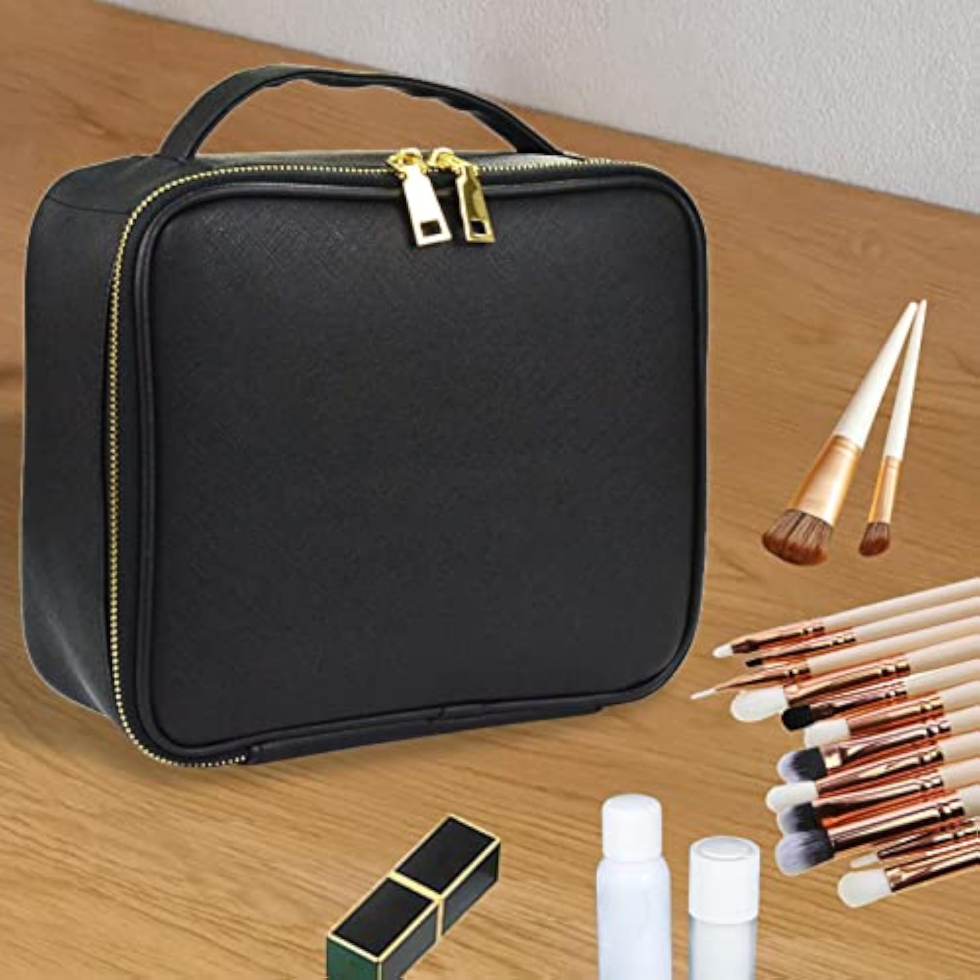 Makeup Cosmetic Bag Container Washable Organizer Portable PU, Black