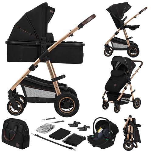 LIONELO Amber Kinderwagen 3 in 1 Kombikinderwagen Set sportlicher Sitz fester Babywanne Autositz Tasche Moskitonetz Regenschutz XXL-Dach mit Sonnenschutz