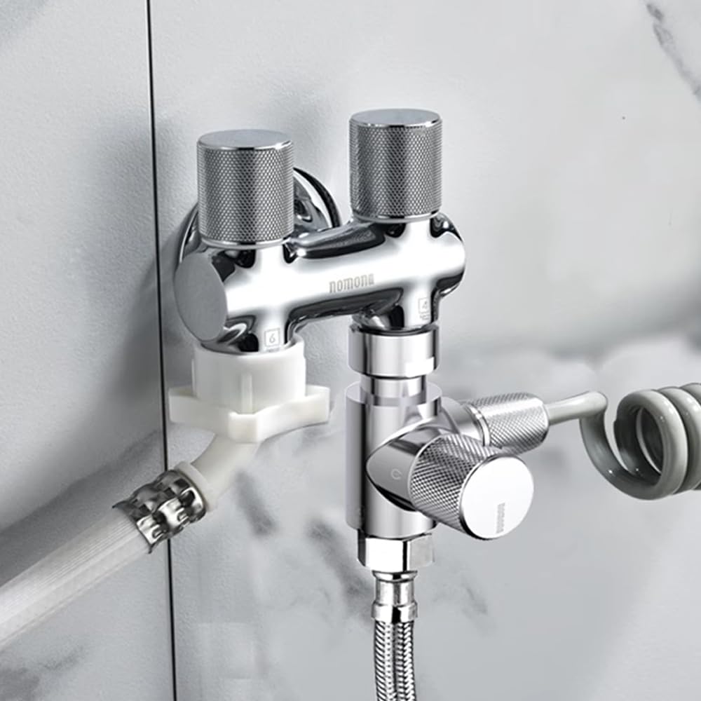 Válvula de desviador de 3 vías, válvula de agua adaptador en T, válvula de desviador de tres vías G1/2" en forma de ángulo, una rosca interior y dos válvulas T de rosca exterior con un mango