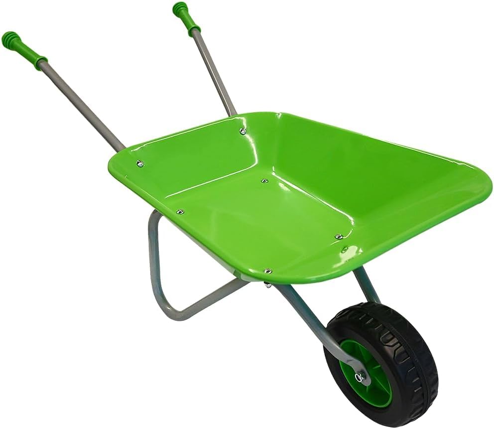 Unibos | Green Kids Wheelbarrow, Children's Metal Garden Wheelbarrow With Puncture Resistant Tyre & Non-Slip Handles, Lightweight Outdoor Garden Toy For Children