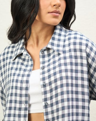 Image of Chimpaaanzee Women Checks Half Sleeve Crop Shirt