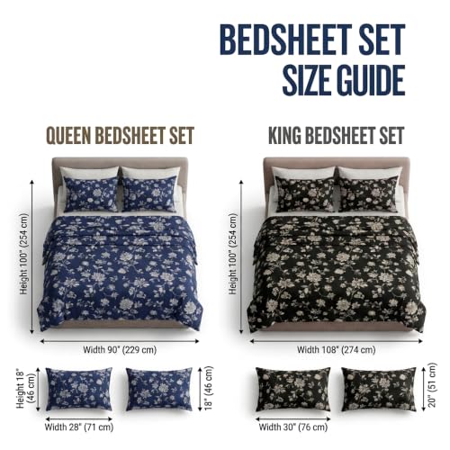 Image of Embroidered Premium Bedsheet Set | 300 TC 100% Cotton 1 Queen Bedsheet Set | Extra Smoothness with Sateen Weave| Damask Black Bedsheet Set (1 Flat Sheet + 2 Pillow Cases)