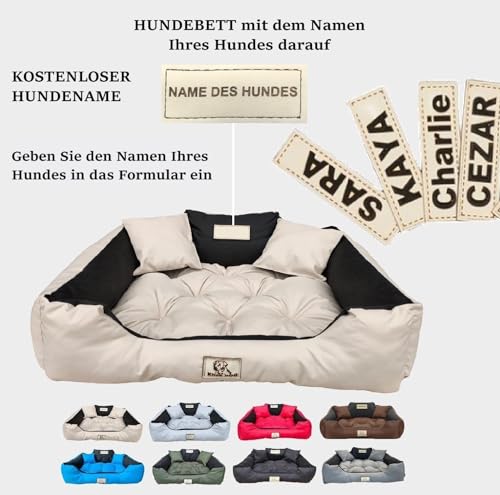 KING DOG Hundebett Mittelgroße Hunde Waschbar M 75 x 65 cm Hundekissen Haustierbett Hundekorb Personalisiert - Name des Hundes Wasserdichtes Material Silikon Füllung Beige