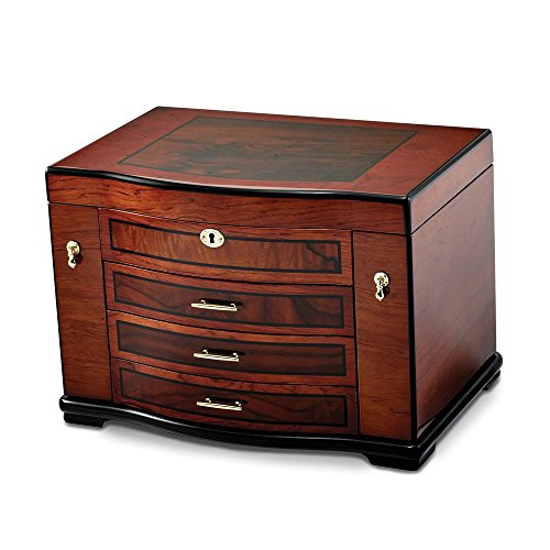 FB JEWELS Solid High Gloss Poplar Burlwood Inlay 3-Drawer Jewelry Chest