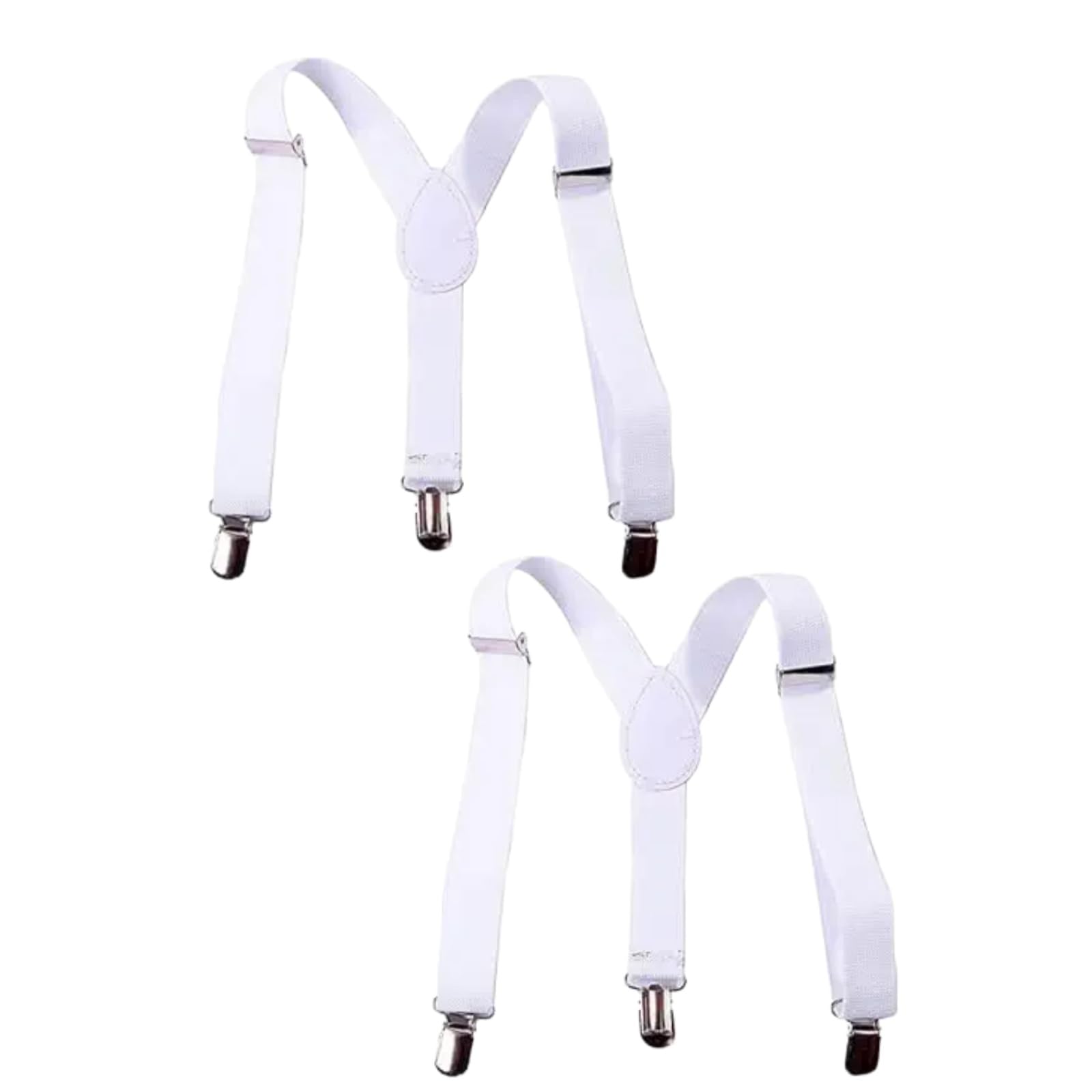 Opemg 2Pcs White Suspenders Braces, Adjustable Clip on Y-Back Elastic Suspenders with Metal Clips for Boys Girls, for Kids Adjustable - Elastic Y Shape Suspender