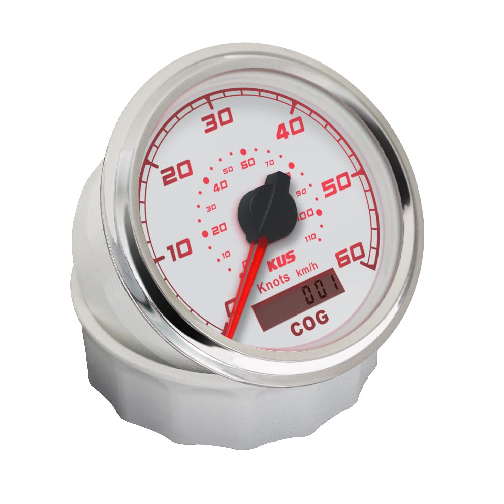 KUS Contatore Di Velocità GPS Contatore Di Velocità 60Knots Con Retroilluminazione Corso Per Yacht A Barca 85mm 12V/24V (Bianco)