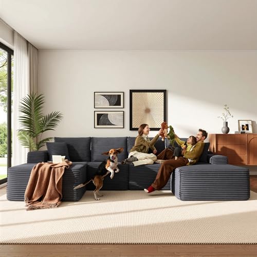 Image of 96 inch Sectional Couches for Living Room Cloud Couch Sofa with L-Shape Upholstered Boneless Couchs Modern Modular Sectional Couch with Chaise (Dark Grey, 136.1 inch U Shape with Left Facing Chaise)