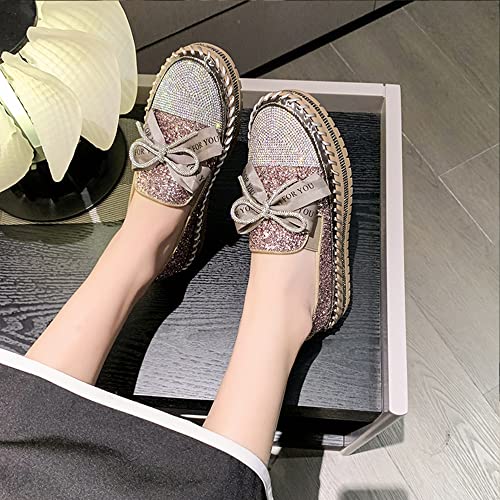 Image of Women's Fashion Rhinestone Slip On Sneakers Casual Comfort Platform Walking Shoes Cute Bowknot Glitter Bling Loafers