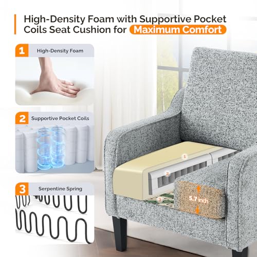 Image of VINGLI Grey Accent Chair, Chenille Upholstered Armchair for Living Room