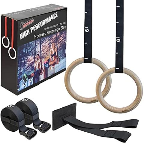ALPIDEX Wooden Gym Rings with Door Anchor Cover