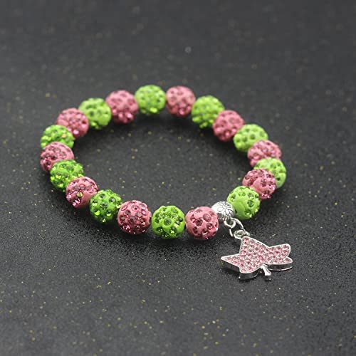 Sorority Gift for Women Greek Sorority Paraphernalia Bracelet Crystal Leaf Charm Bracelet Pink and Green Jewelry Sisterhood Gift4