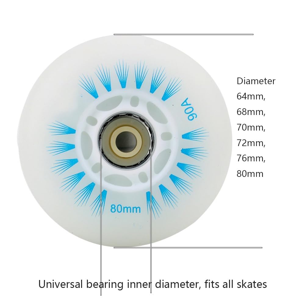 Inline-Skate-Rollen mit ABEC-9-Kugellagern, LED-beleuchtet, 8er-Pack, 64–80 mm Größe, 90 A Härte für reibungsloses Rollen und verbesserte Sichtbarkeit