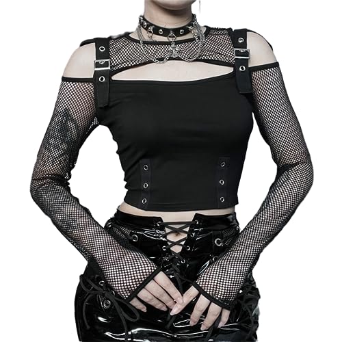 XCJIKUKE Women Gothic Fishnet Crop Tops Goth Fashion Mesh Tank Top