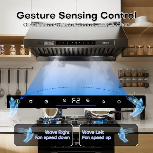 Image of BRANO Under Cabinet Range Hood with 1200 CFM DC Motor, Stainless Steel Ducted Vent Hood with Voice & Gesture Control, PVD Titanium Plated Finish, 6 Speed Fan (36 Inch)
