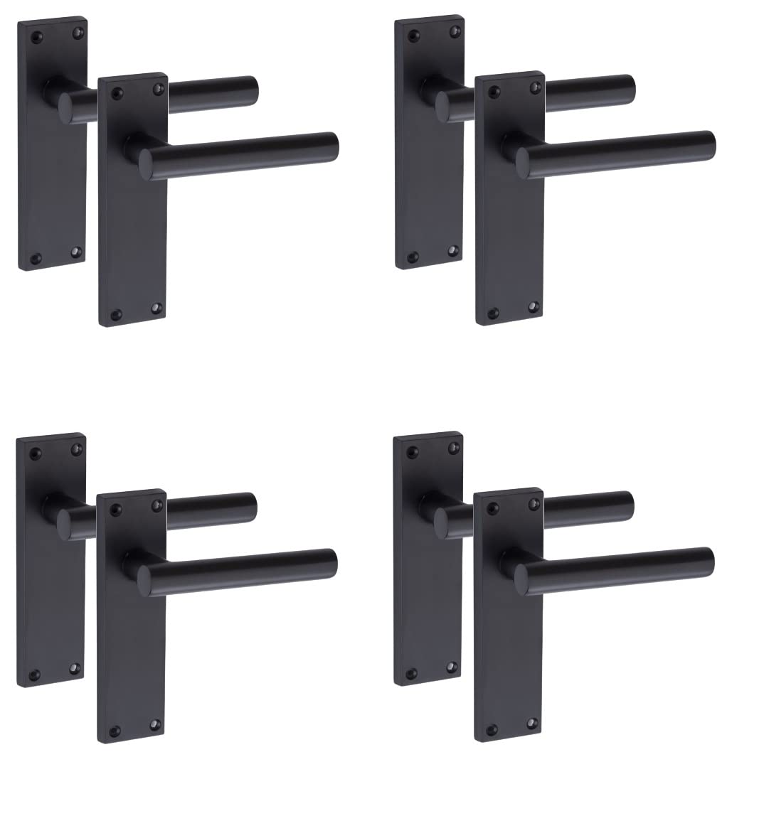 Golden Grace Door Handle Straight T-Bar Modern Lever Backplate for Latch, Matt Black Finish, 4 Pairs - 150mm x 40mm
