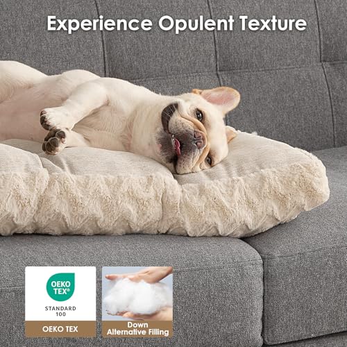 EHEYCIGA Hundebett Grosse Hunde Waschbar, 104x68cm, XL Hundekissen Flauschig für große Hunde, Kuschelig Umkehrbare Hundematte mit Kunstpelz und Kunstleinen, Beige