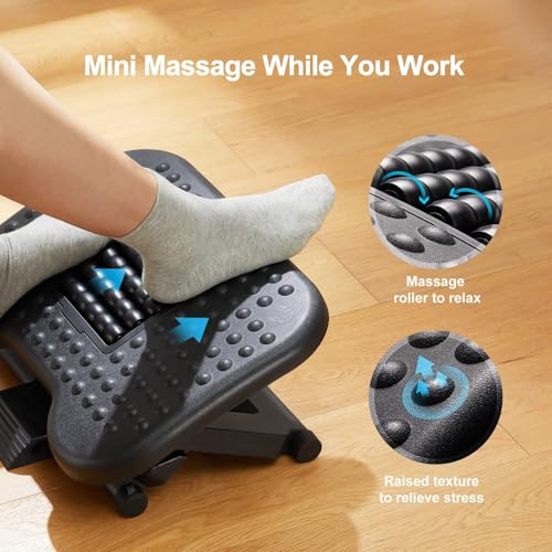 HUANUO Foot Rest for Under Desk at Work, Adjustable Footrest with Massage Texture and Roller, Ergonomic Foot Stool with 3 Height Position, 30 Degree Tilt Angle Adjustment for Home, Office - Image 6