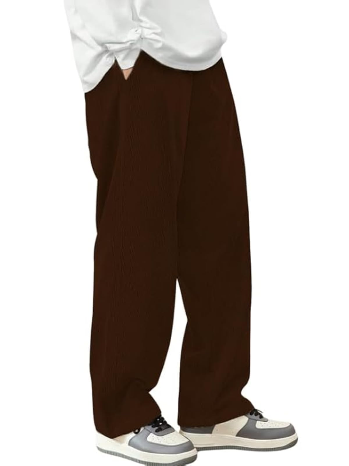 The Goal Studio Men's Premium Corduroy Wide-Leg Trousers | Retro Textured Baggy Sweatpants | Korean Minimalist Relaxed Fit Joggers | Stretchable Lower | Y2K-image-8