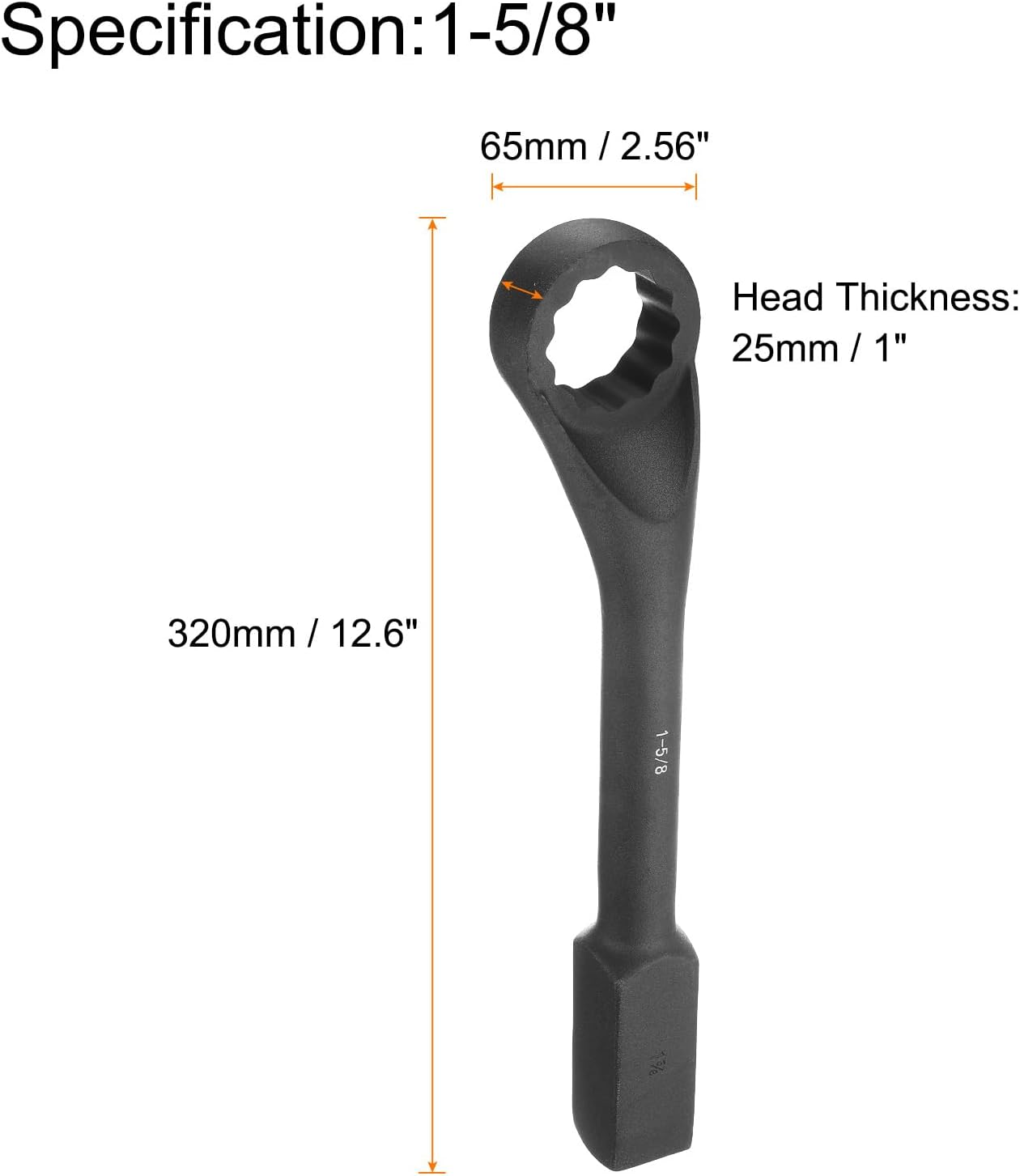 HARFINGTON Striking Wrench 1-5/8 Inch 12-Point Flat Strike Wrench Slogging Ring Spanner Straight Handle Box End Striking Wrenches