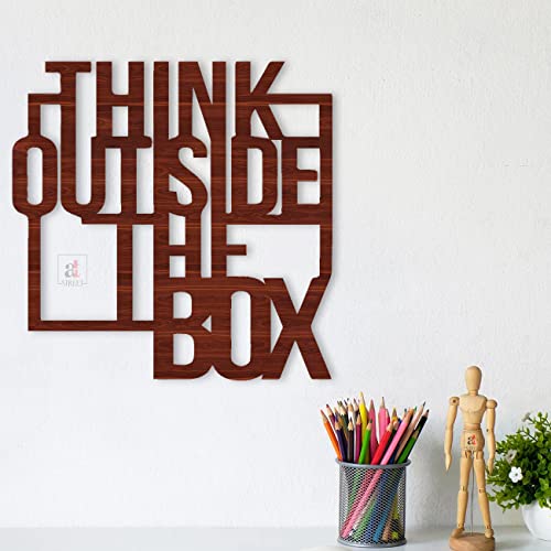 Image of Art Street Think Outside The Box Brown MDF Plaque Cutout Ready To Hang For Home Office Wall Art Decor, Wall Art Hanging Decorative Item, Home Decoration Size -12 x 12 Inches