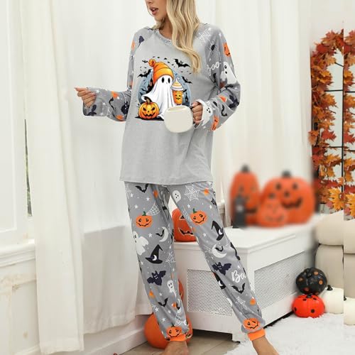 Conjuntos de pijama de Halloween en gris talla XL ropa de dormir cómoda de dos piezas 5