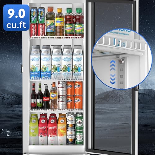 Image of Coolski 9.0 Cu.ft. Commercial Beverage Refrigerator and Cooler Glass Door Merchandiser Refrigerator with LED Lighting and Adjustable Shelves, Upright Display Drink Fridge for Home Office Restaurant