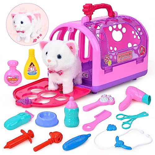 Kids Toys Pet Set Pretend Play Vet Toys Walk and Meow Little Cat Pet Care Roleplay with Feeding Tools Case Early Educational Toys for Boys Girls Toddlers 2+ Years - Image 3