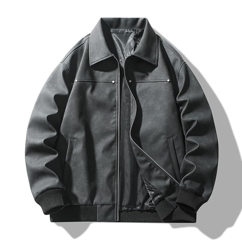 Men's Spring Lapel Leather Jacket,Korean Style Street Retro Coat4