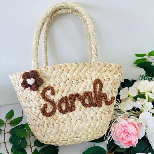 Customized Straw Bags,Custom Beach Bag, Personalized Straw Basket, Bridal Shower Bag, straw Tote, Custom Bags (25x15x10cm)3