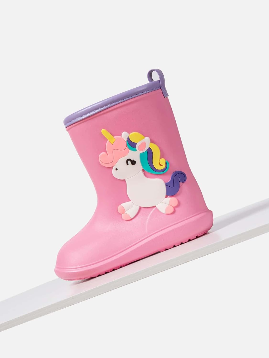 Kids Unicorn Rain Boots, Pink and Purple, Waterproof with Rainbow Design
