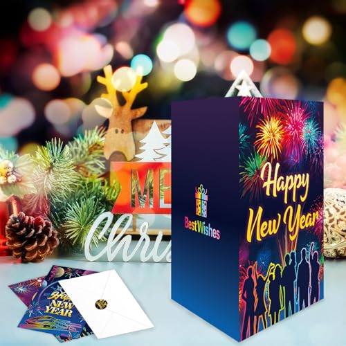 Happy New Year Cards 2026 Colorful, 6 Set New Years Greeting Cards with Envelopes Stickers - Image 3