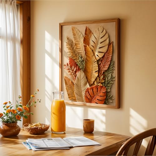 Image of NoWorries 3D Tropical Leaf Wall Painting with Frame Set of 1 | Premium Textured Botanical Leaves Artwork, Luxury Nature Wall Decor for Living Room, Bedroom, Office and Home Decoration (3d Art-6,17x25inch)